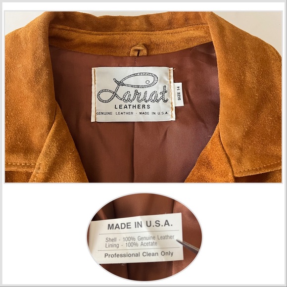 Lariat Tobacco Genuine Suede Leather Fringe Snap Button Western Jacket Size 14 - Picture 16 of 16